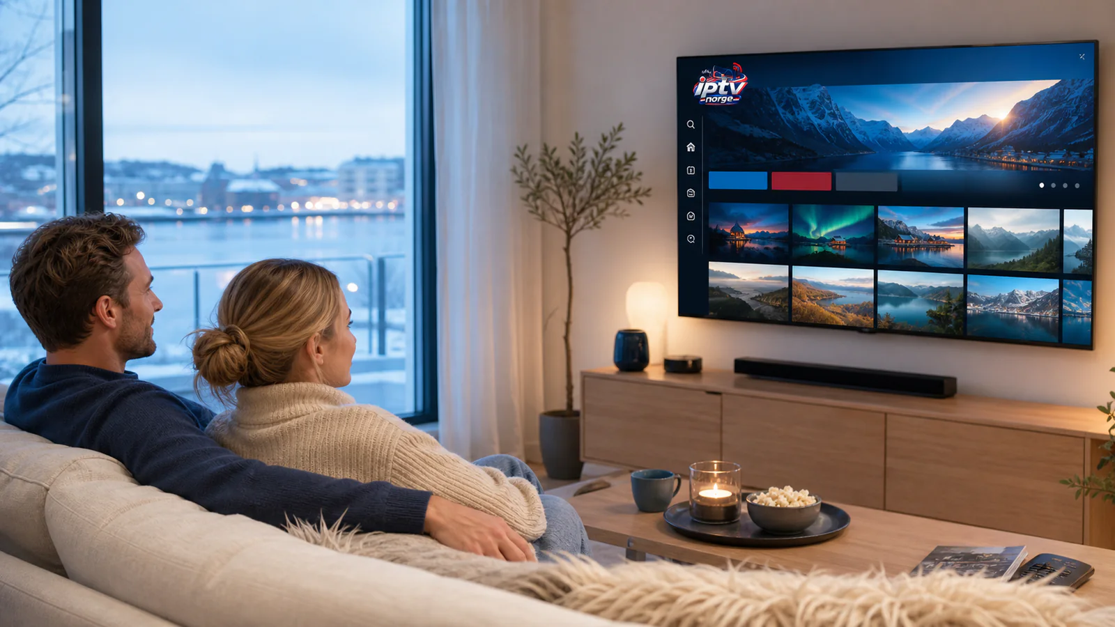 Par ser på et variert strømmeutvalg på TV hjemme